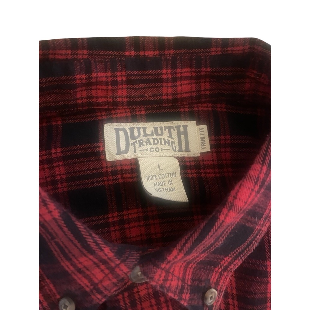 Duluth Trading Co Flannel Shirt Mens Size L Red Plaid Heavy Outdoors Button Down - Picture 2 of 6